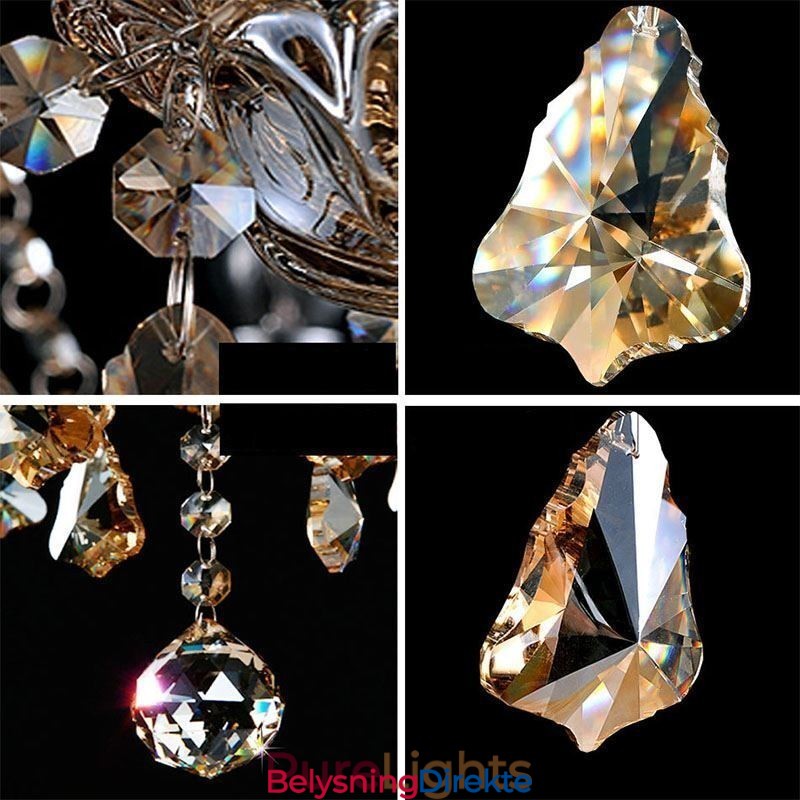 Europeisk Krystalllysekrone I Konjakkfarget Taklampe Med 40 Lys