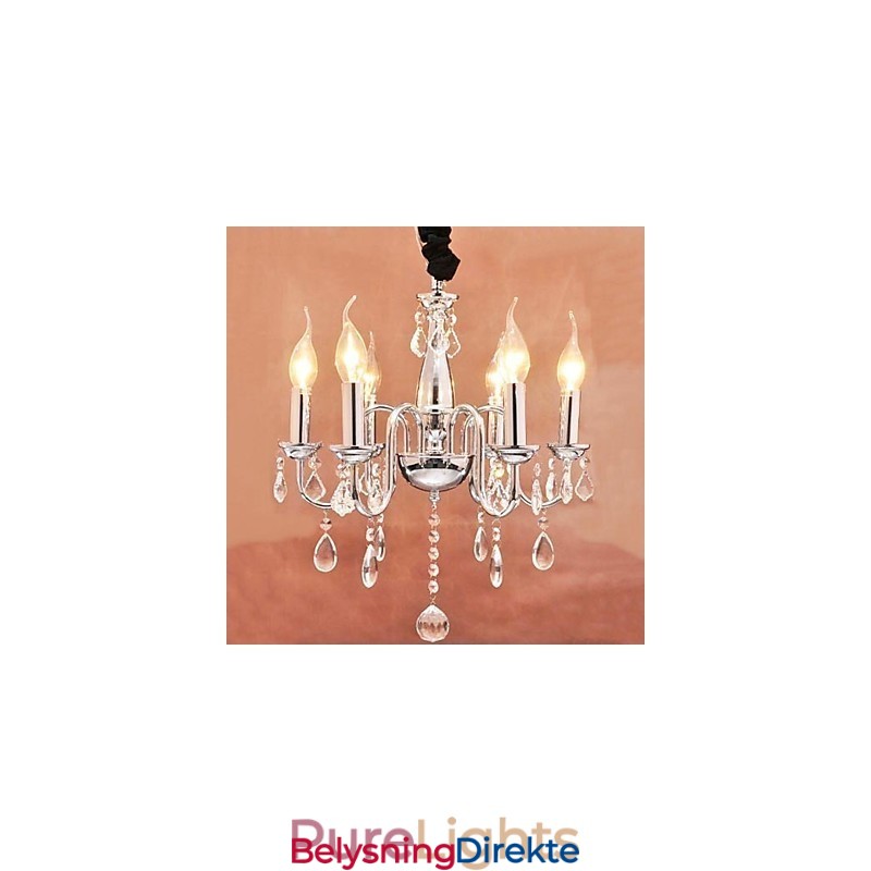 6-Lys Krystall Hengende Lys I Stearinlysfunksjon