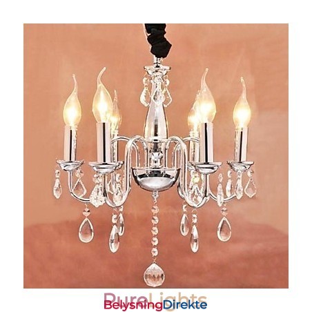 6-Lys Krystall Hengende Lys I Stearinlysfunksjon