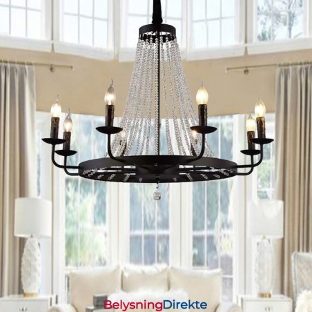 Vintage Krystall Anhengsbelysning Svart Jernlysekrone