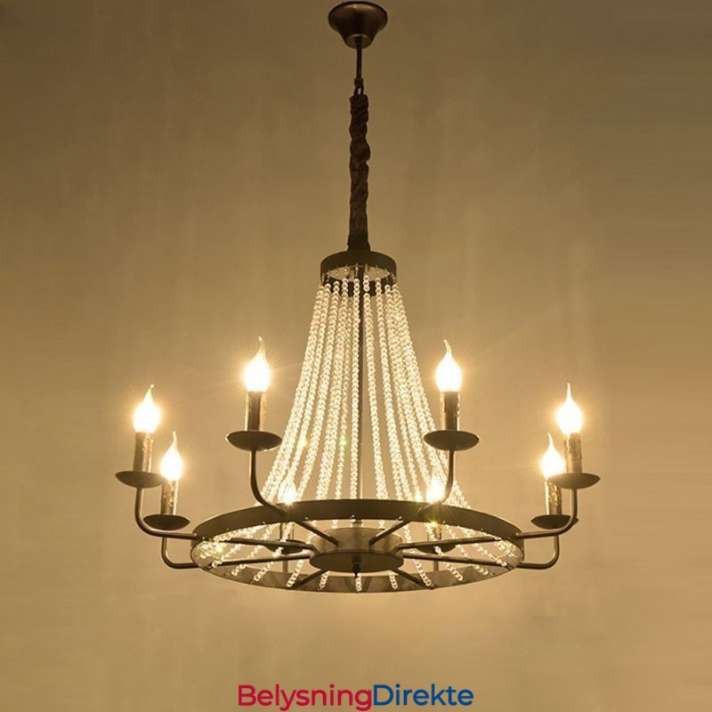 Vintage Krystall Anhengsbelysning Svart Jernlysekrone