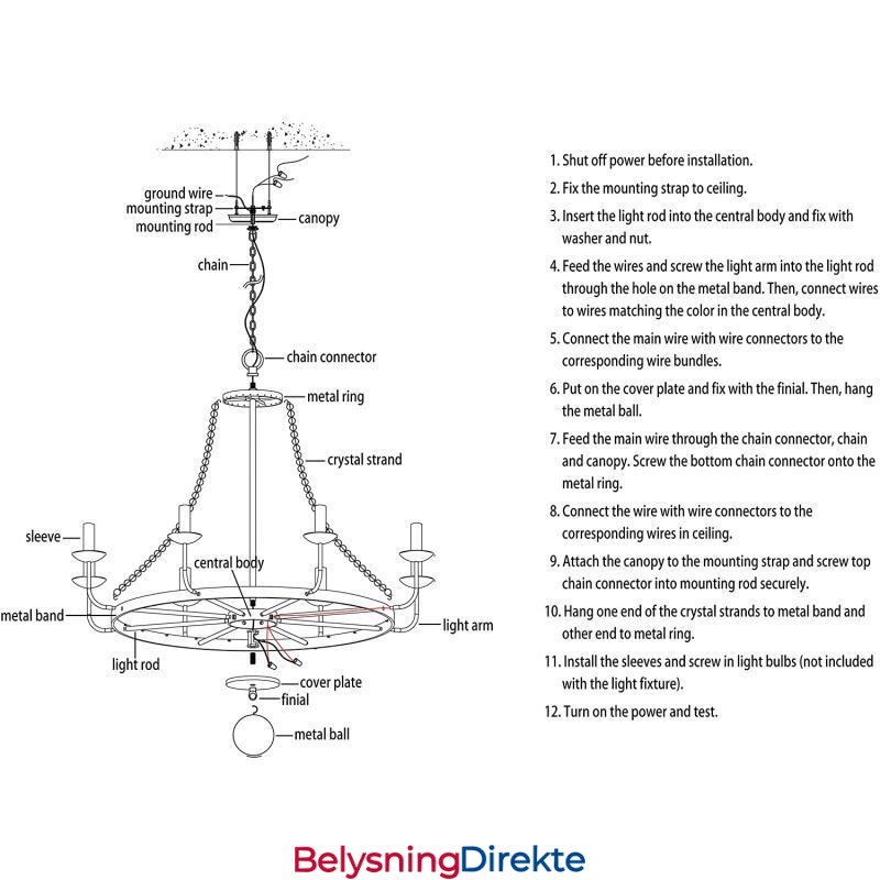 Vintage Krystall Anhengsbelysning Svart Jernlysekrone
