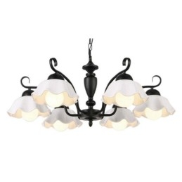 Nordisk Jernanhengslampe Blomsterformet Glasslampeskjerm Lysekrone