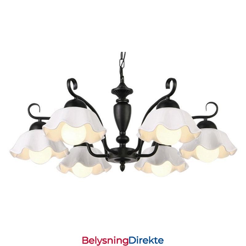Nordisk Jernanhengslampe Blomsterformet Glasslampeskjerm Lysekrone