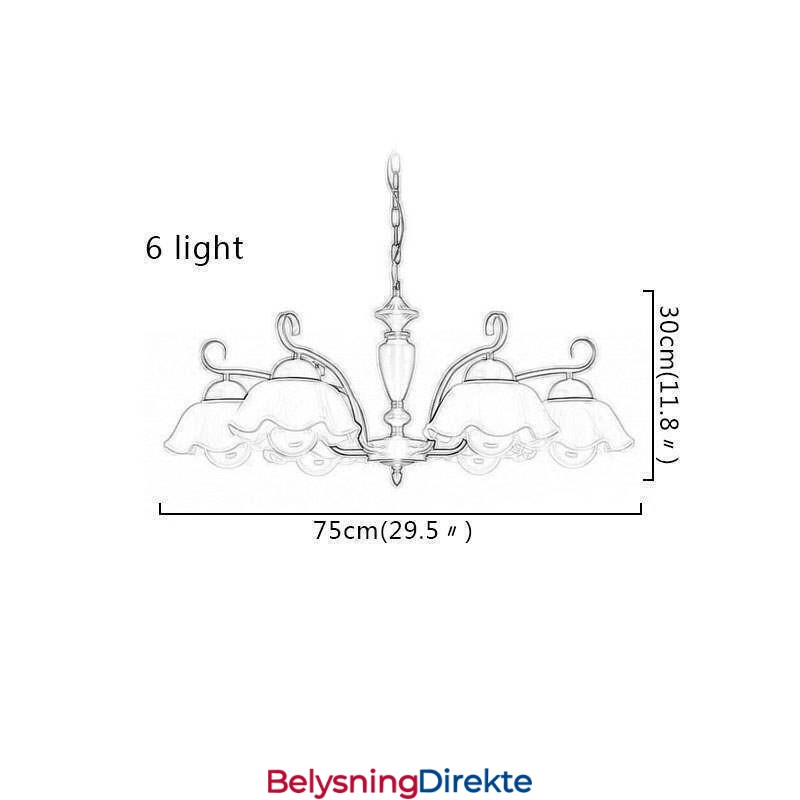 Nordisk Jernanhengslampe Blomsterformet Glasslampeskjerm Lysekrone