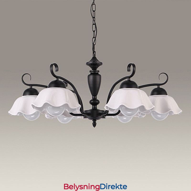Nordisk Jernanhengslampe Blomsterformet Glasslampeskjerm Lysekrone