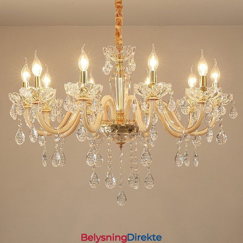 Elegant Krystalllysekrone I Europeisk Stil Med Glassanhengslampe