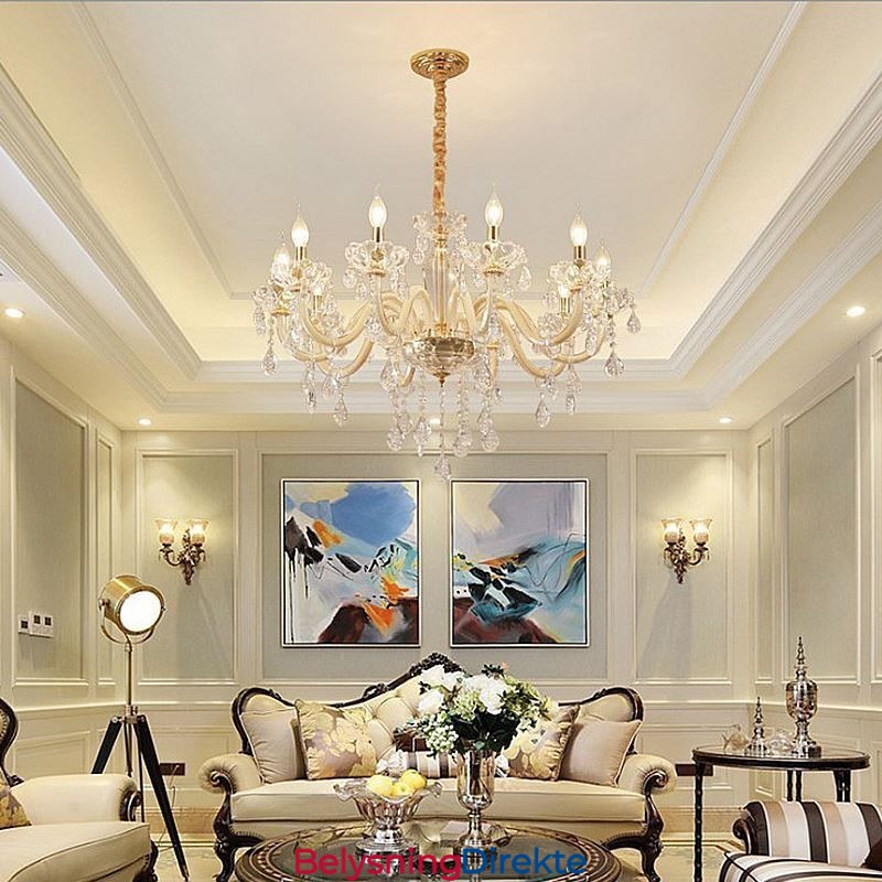 Elegant Krystalllysekrone I Europeisk Stil Med Glassanhengslampe