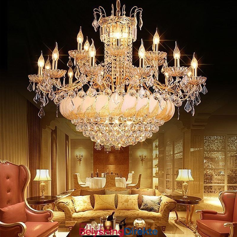 Stor Luksuriøs Krystalllysekrone I Europeisk Gullfarget Taklampe