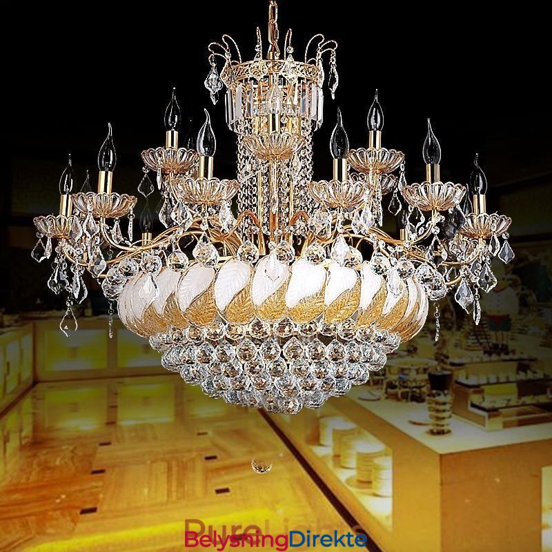 Stor Luksuriøs Krystalllysekrone I Europeisk Gullfarget Taklampe