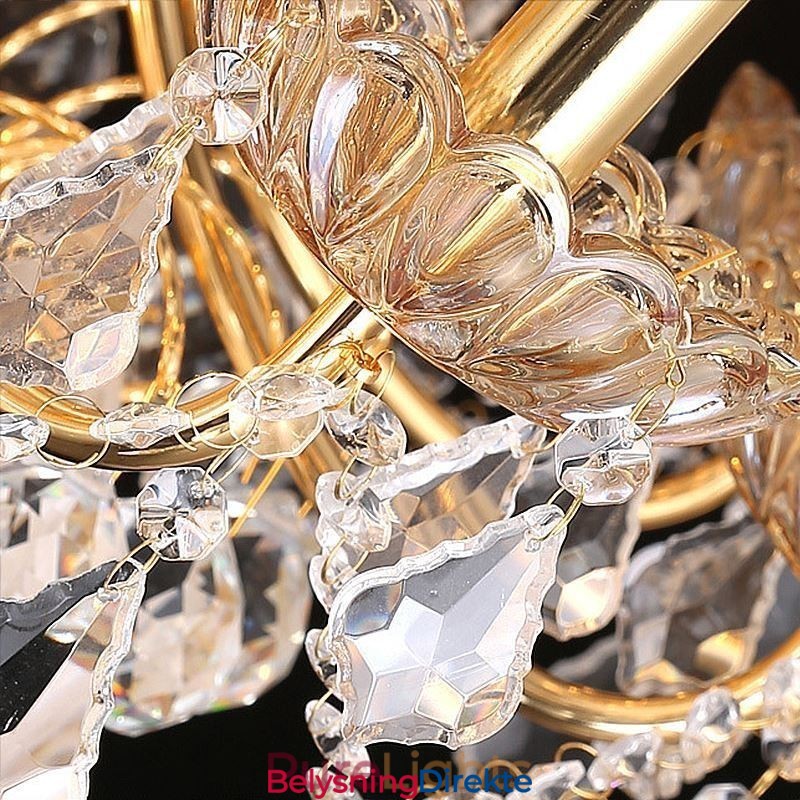 Stor Luksuriøs Krystalllysekrone I Europeisk Gullfarget Taklampe