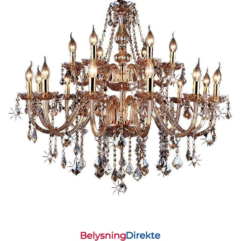 Europeisk Krystalllysekrone Elegant Stor Pendellampe Ravfarget