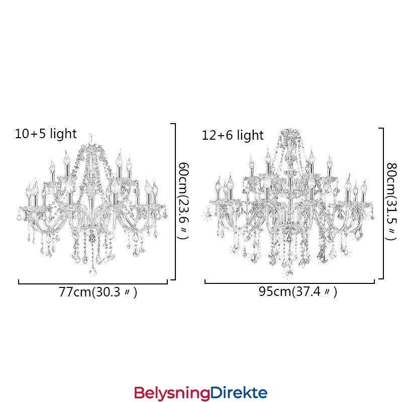 Europeisk Krystalllysekrone Elegant Stor Pendellampe Ravfarget