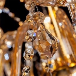 Europeisk Krystalllysekrone Elegant Stor Pendellampe Ravfarget