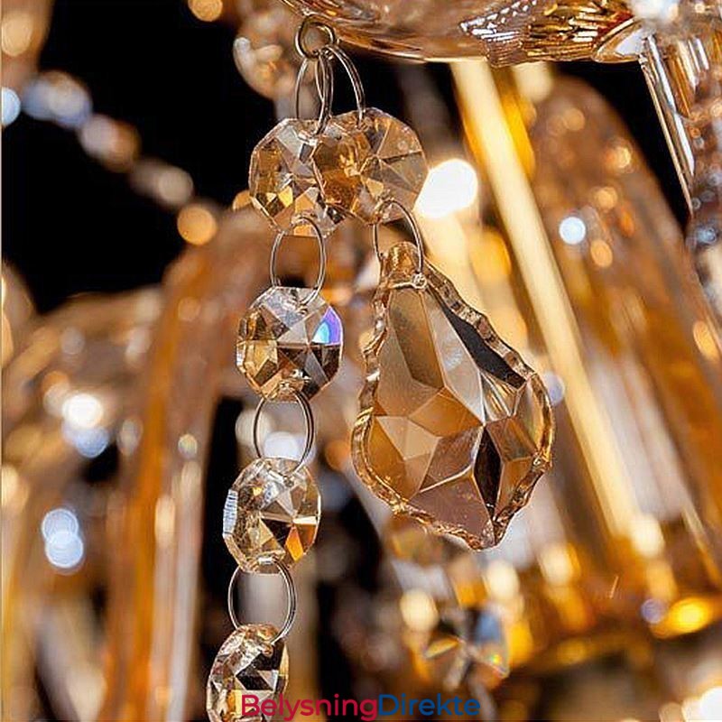 Europeisk Krystalllysekrone Elegant Stor Pendellampe Ravfarget