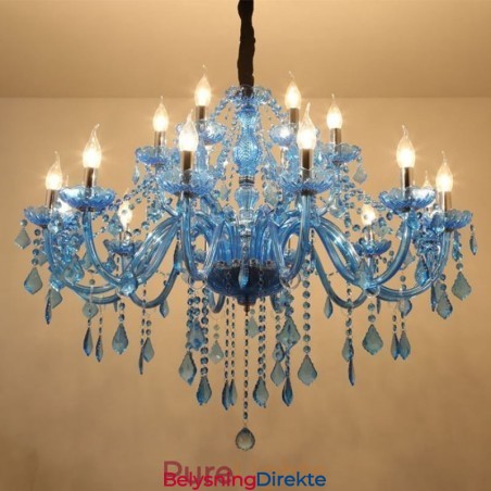 Stor Krystalllysekrone Europeisk Anhengslampe Lys Blå Farge Estetisk