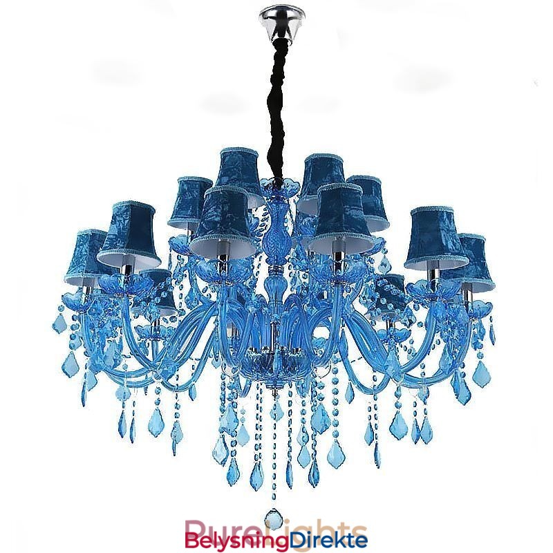Stor Krystalllysekrone Europeisk Anhengslampe Lys Blå Farge Estetisk