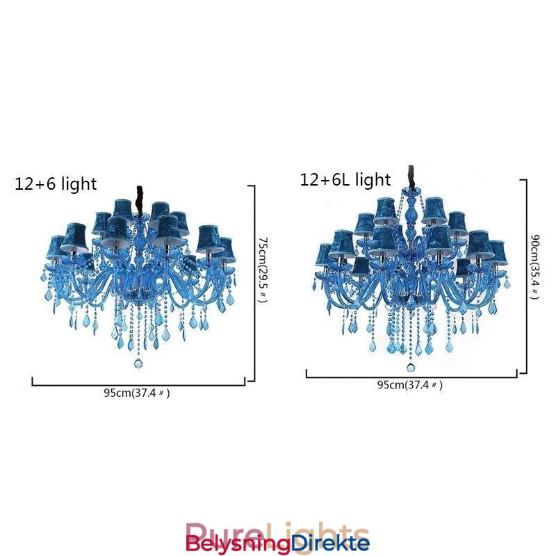Stor Krystalllysekrone Europeisk Anhengslampe Lys Blå Farge Estetisk