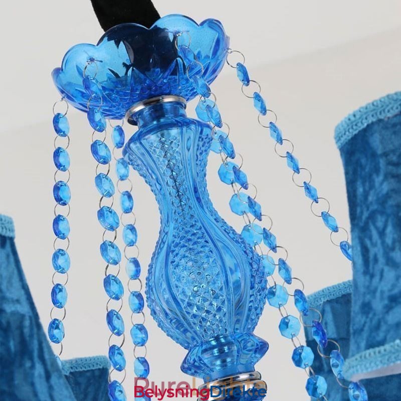 Stor Krystalllysekrone Europeisk Anhengslampe Lys Blå Farge Estetisk