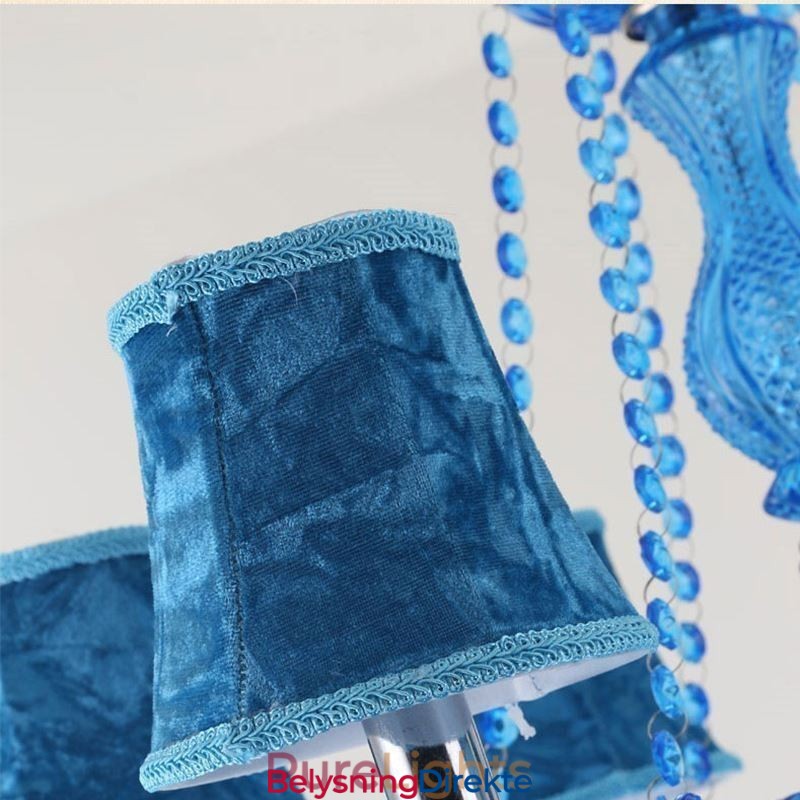 Stor Krystalllysekrone Europeisk Anhengslampe Lys Blå Farge Estetisk