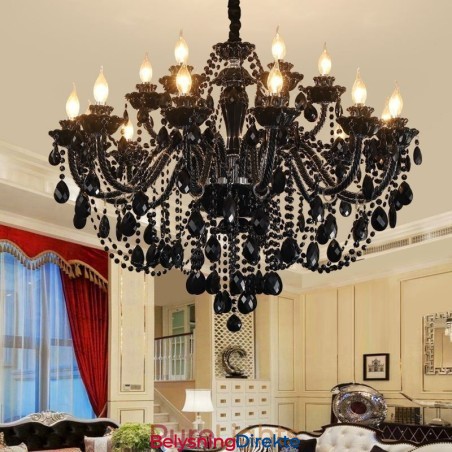 Luksuriøs Europeisk Stil Krystalllysekrone Svart Anhengslampe