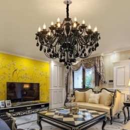 Luksuriøs Europeisk Stil Krystalllysekrone Svart Anhengslampe