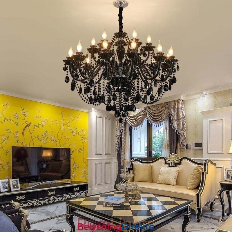 Luksuriøs Europeisk Stil Krystalllysekrone Svart Anhengslampe