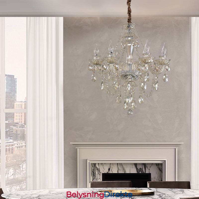 Krystalllysekrone I Konjakkfarget Taklampe I Luksuriøs Europeisk Stil