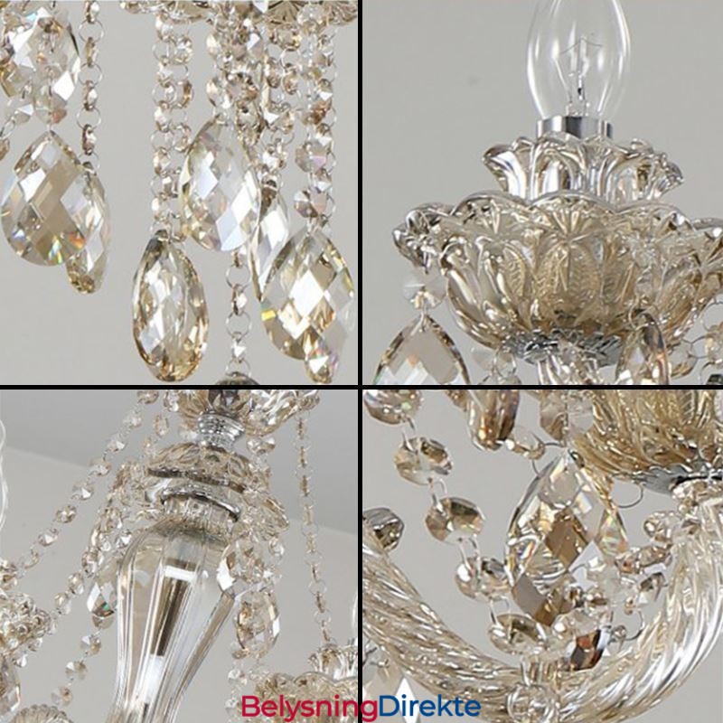 Krystalllysekrone I Konjakkfarget Taklampe I Luksuriøs Europeisk Stil