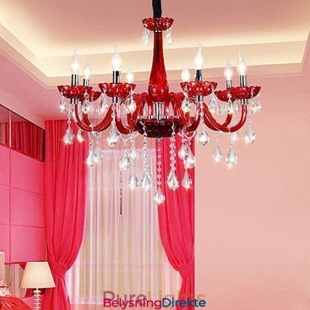 Moderne Europeisk Krystalllysekrone I Rød Farge I Taklampe