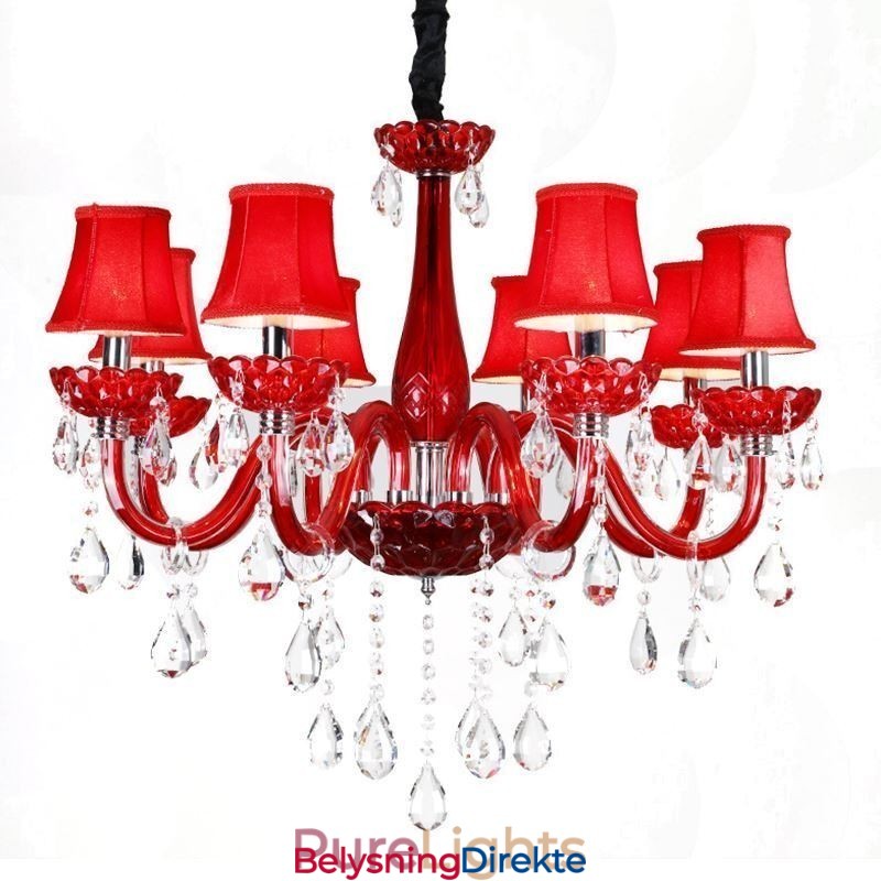 Moderne Europeisk Krystalllysekrone I Rød Farge I Taklampe
