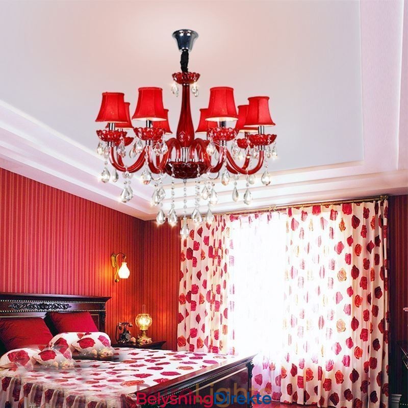 Moderne Europeisk Krystalllysekrone I Rød Farge I Taklampe