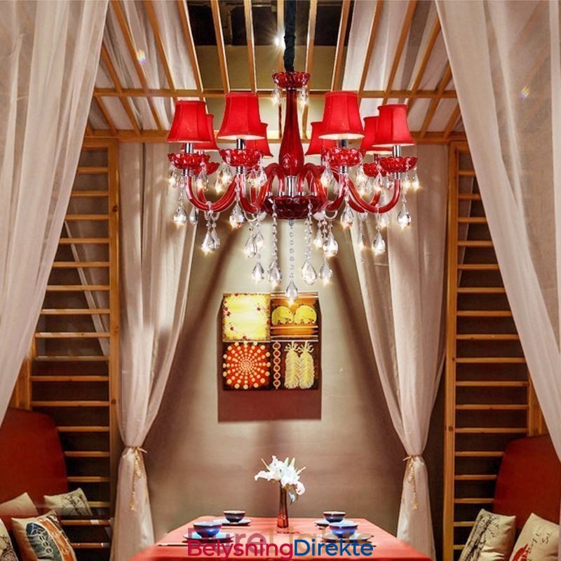 Moderne Europeisk Krystalllysekrone I Rød Farge I Taklampe