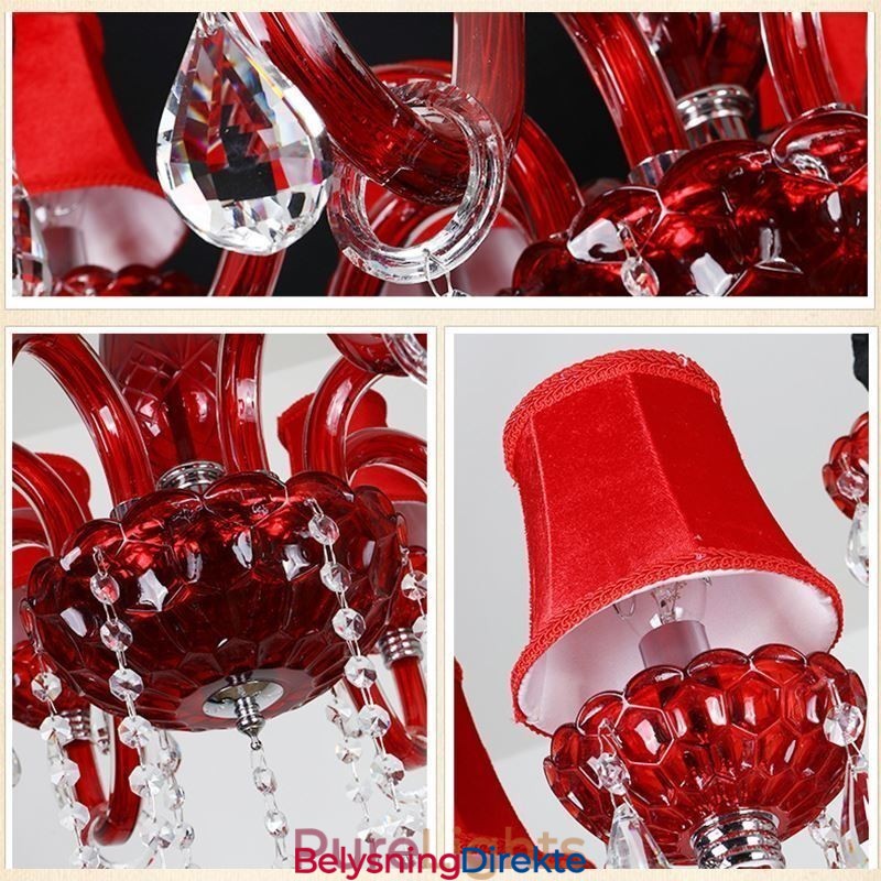 Moderne Europeisk Krystalllysekrone I Rød Farge I Taklampe