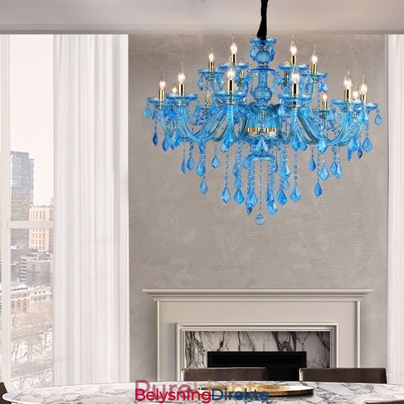 Stor Blå Krystalllysekrone Europeisk Anhengslampe