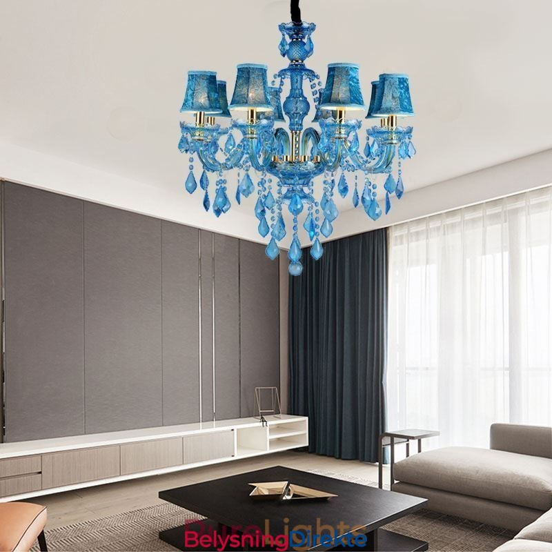 Stor Blå Krystalllysekrone Europeisk Anhengslampe