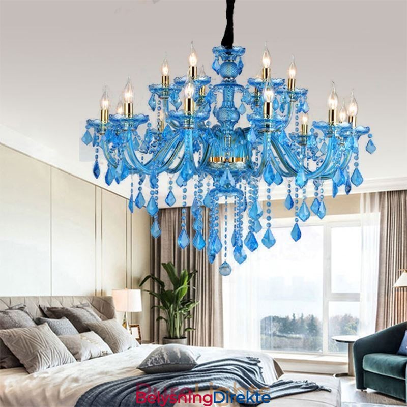 Stor Blå Krystalllysekrone Europeisk Anhengslampe