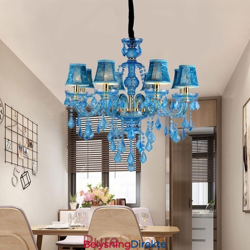 Stor Blå Krystalllysekrone Europeisk Anhengslampe