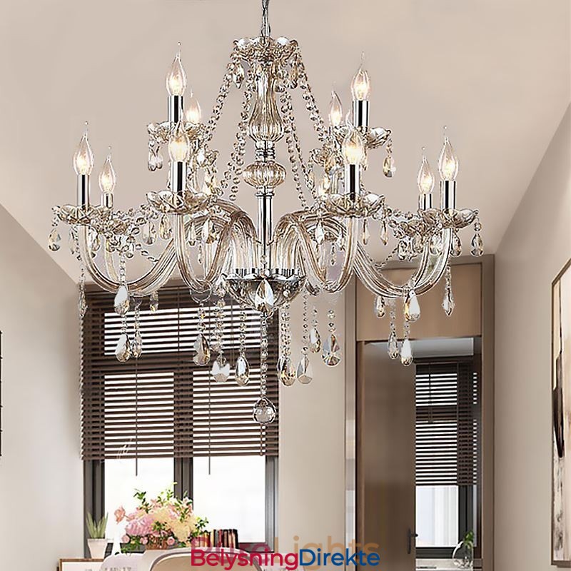 Stor Krystalllysekrone I Konjakkfarget Europeisk Taklampe