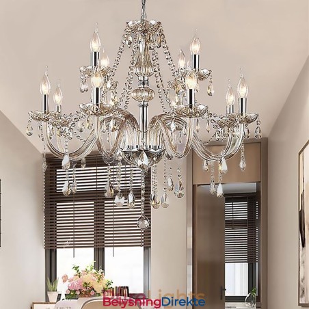 Stor Krystalllysekrone I Konjakkfarget Europeisk Taklampe