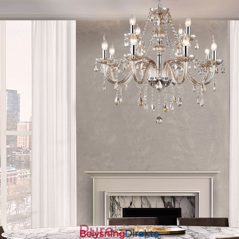 Stor Krystalllysekrone I Konjakkfarget Europeisk Taklampe