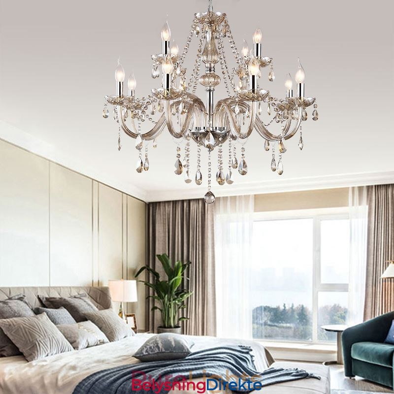 Stor Krystalllysekrone I Konjakkfarget Europeisk Taklampe