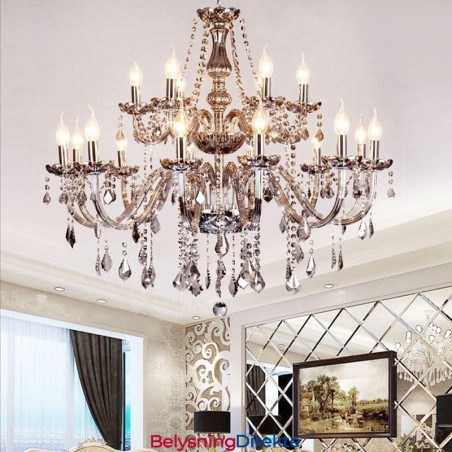 Stor Europeisk Krystalllysekrone Elegant Anhengslampe