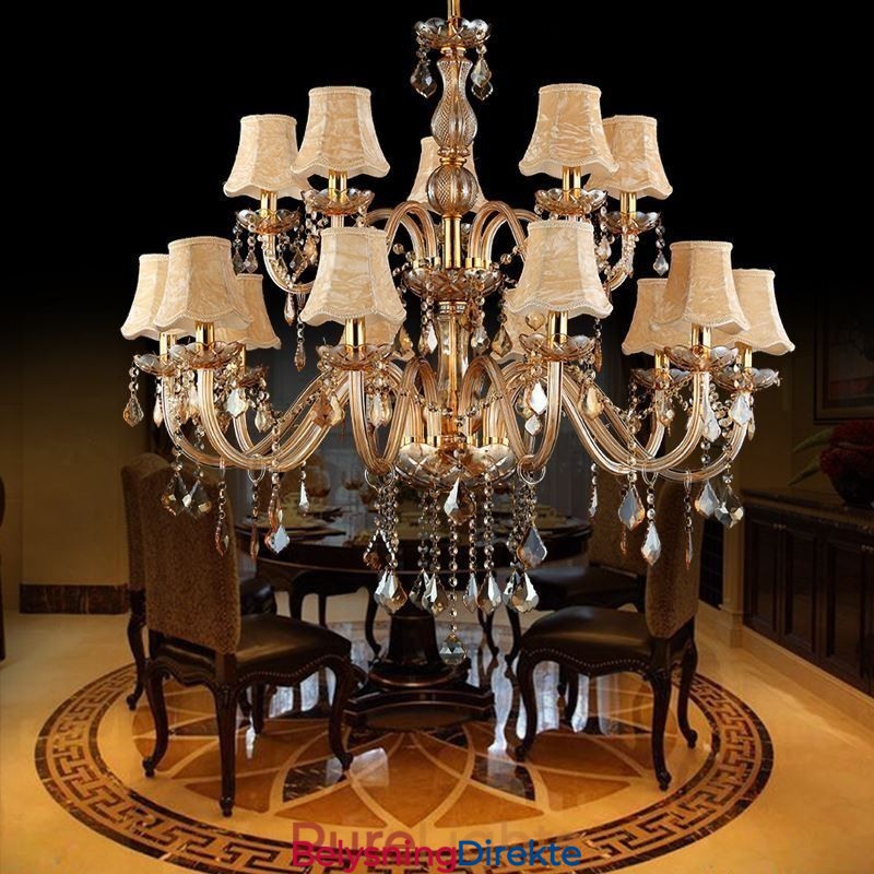 Stor Luksuriøs Krystalllysekrone I Europeisk Ravfarget Taklampe