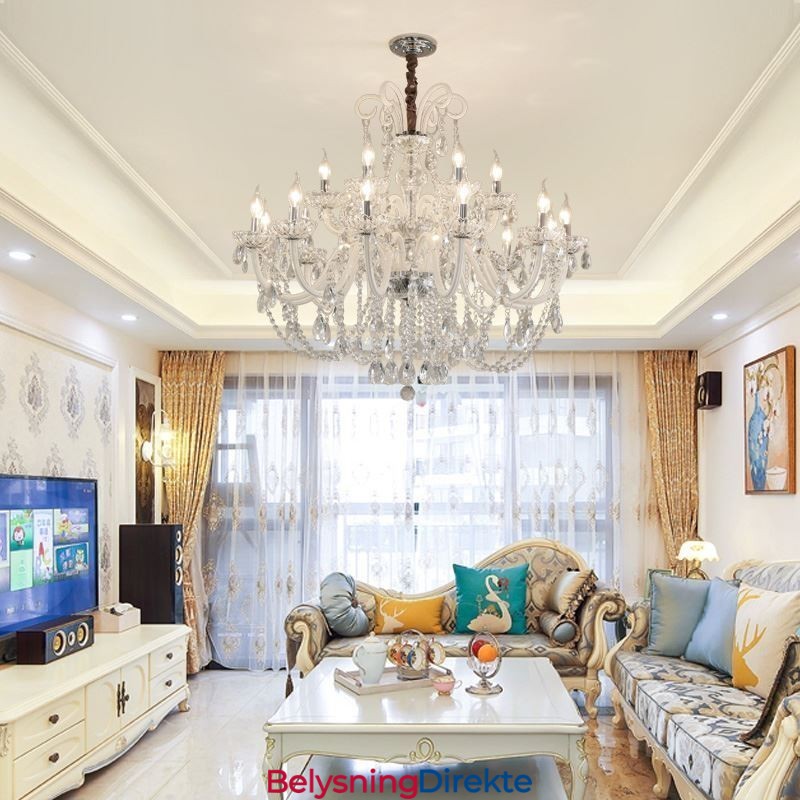 Stor Europeisk Krystalllysekrone Hvit Pendellampe