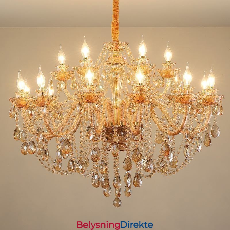 Europeisk Krystalllysekrone Luksuriøs Konjakkfarget Anhengslampe