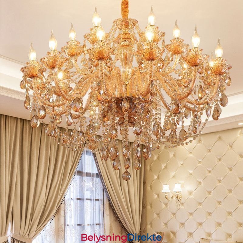 Europeisk Krystalllysekrone Luksuriøs Konjakkfarget Anhengslampe