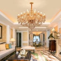 Europeisk Krystalllysekrone Luksuriøs Konjakkfarget Anhengslampe