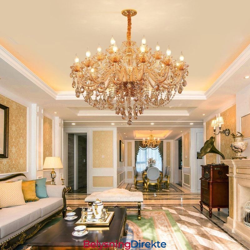 Europeisk Krystalllysekrone Luksuriøs Konjakkfarget Anhengslampe