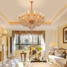 Europeisk Krystalllysekrone Luksuriøs Konjakkfarget Anhengslampe